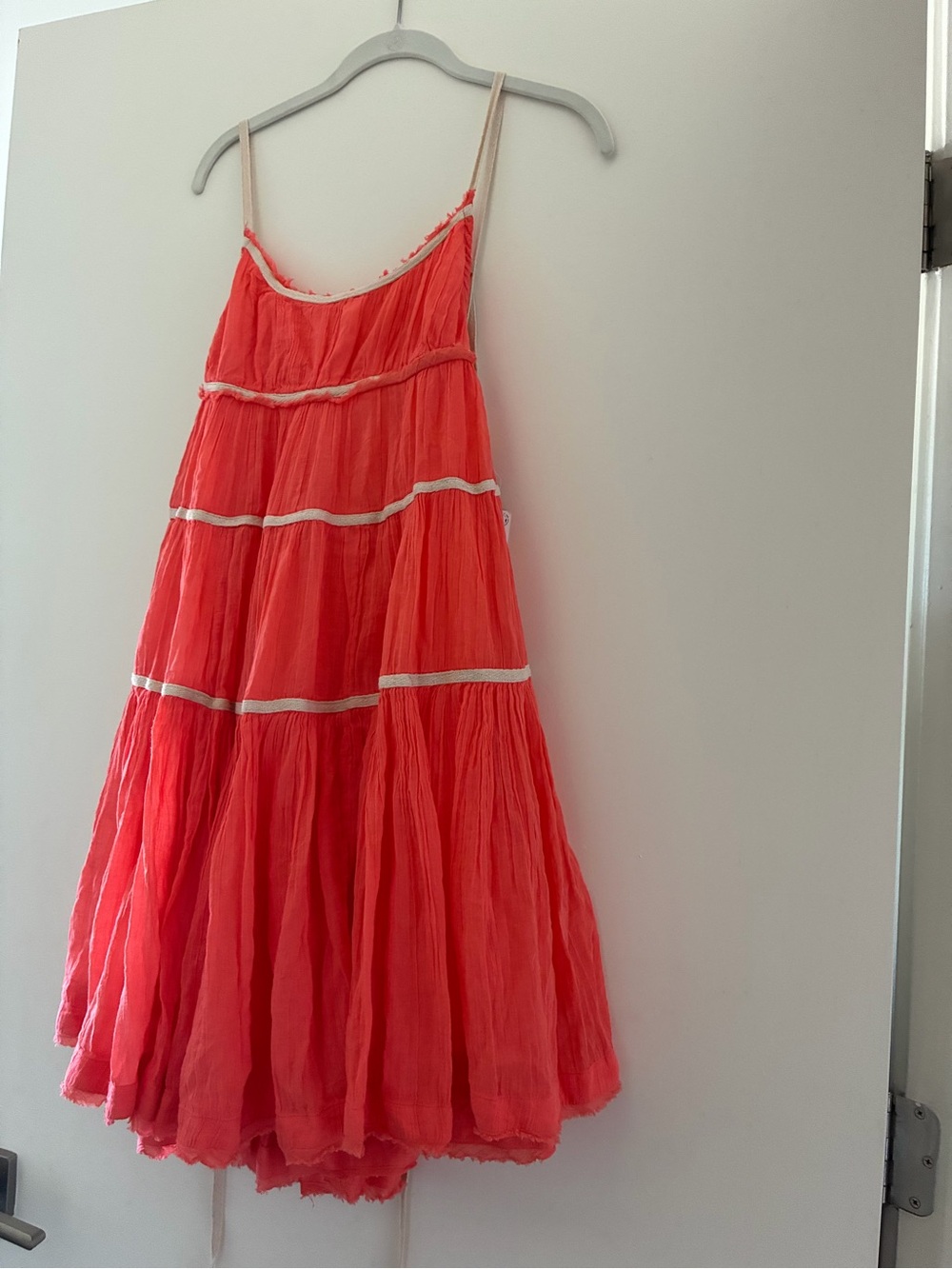 Free People Coral Tiered Mini Dress with Contrast Trim
